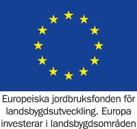 EU-flagga med följande text: Europeiska jordbruksfonden för landsbygdsutveckling. Europa investerar i landsbygden.